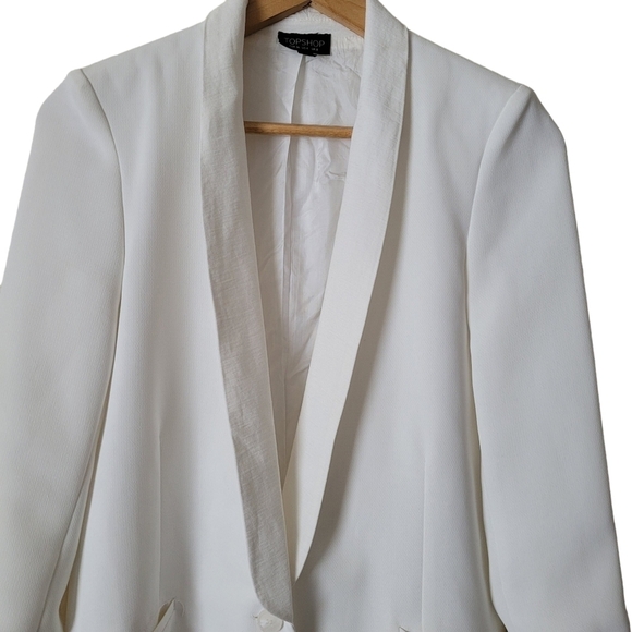 Topshop Tuxedo Blazer Ivory Suit Jacket Long Sleeve 1 Button Front Closure 4 - Picture 3 of 7